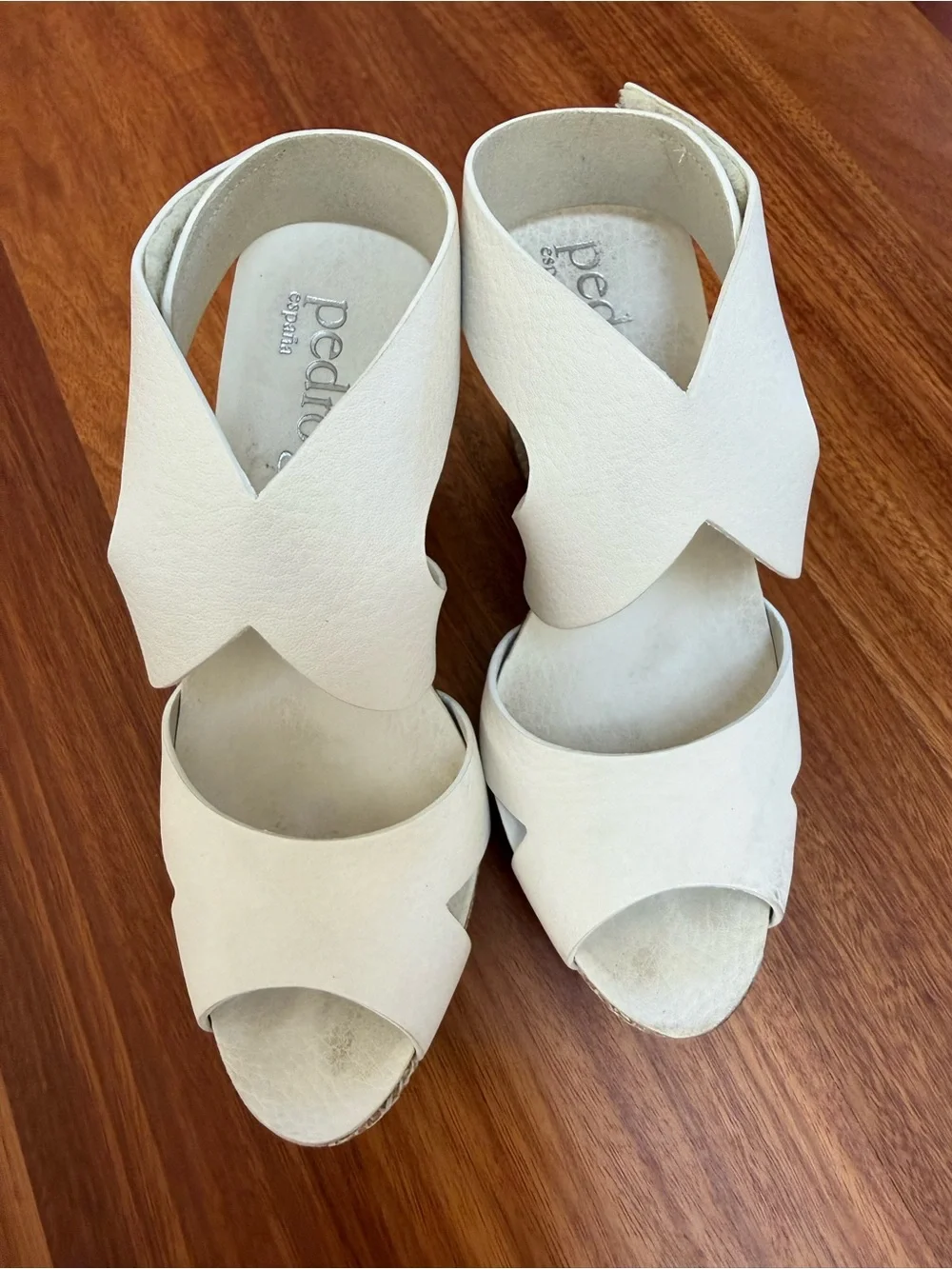 Pedro Garcia White Leather Cross-Strap Wedge Sandals